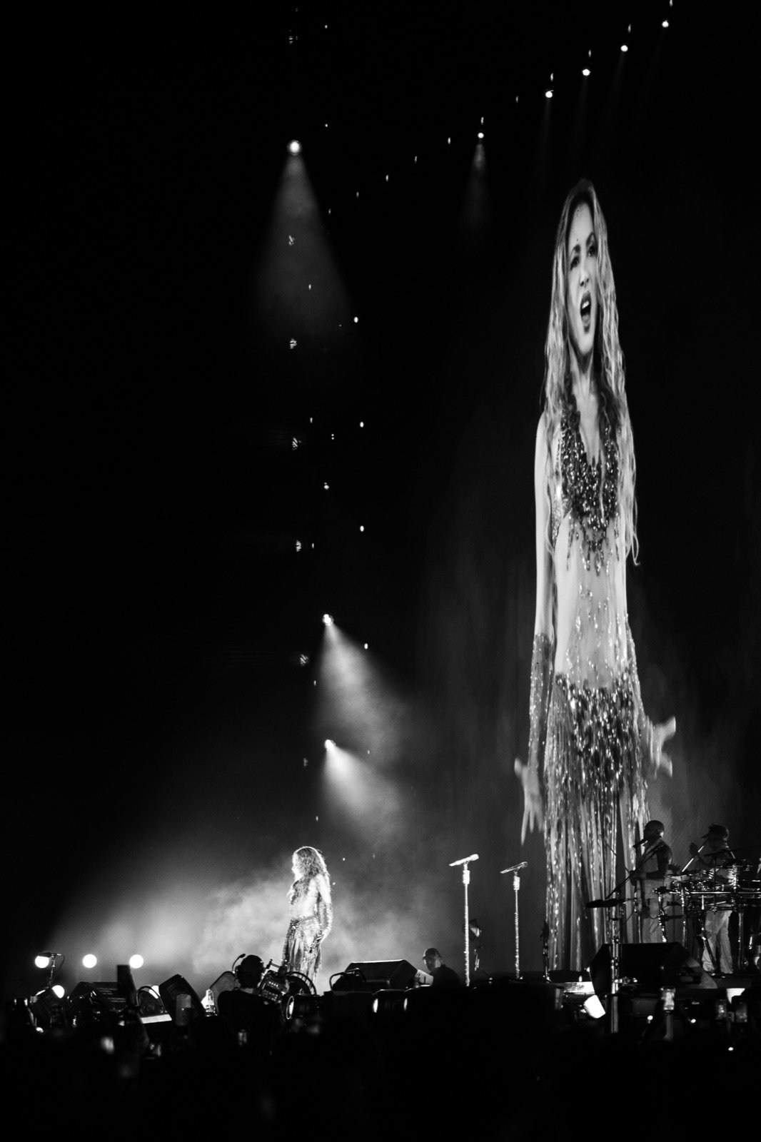 Shakira en blanco y negro bajo los focos